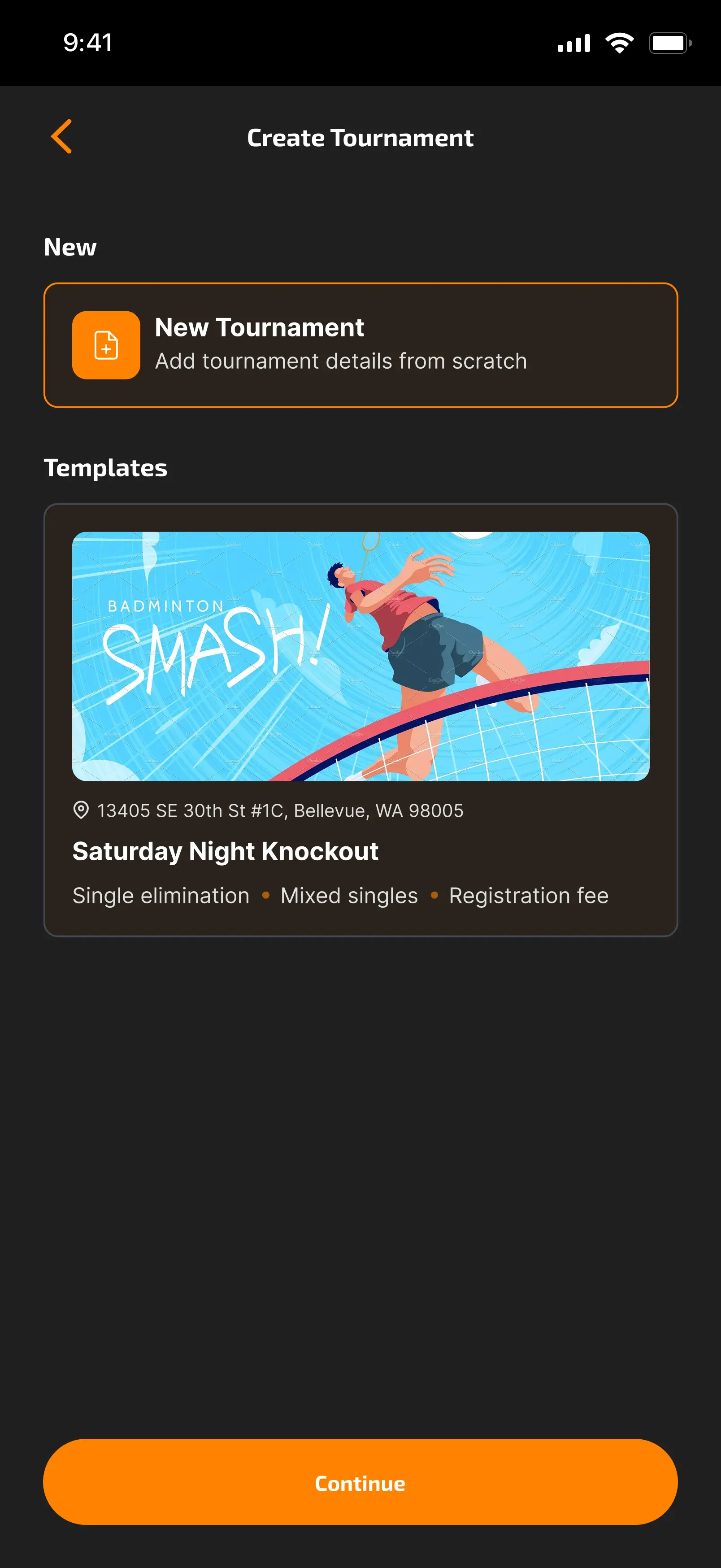 Creating Tournament - Pick a Method screen